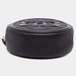 Pre Owned Chanel Black Caviar CC Filigree Round Clutch with Chain