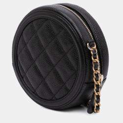 Pre Owned Chanel Black Caviar CC Filigree Round Clutch with Chain