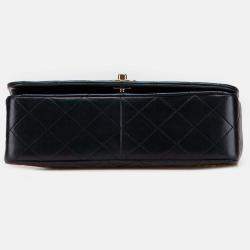 Pre Owned Chanel Black CC Quilted Lambskin Full Single Flap