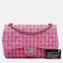 Pre Owned Chanel Pink Jumbo Classic Tweed Double Flap