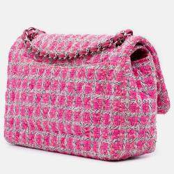 Pre Owned Chanel Pink Jumbo Classic Tweed Double Flap