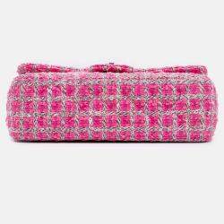 Pre Owned Chanel Pink Jumbo Classic Tweed Double Flap