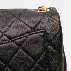 Pre Owned Chanel Black Small Quilted Lambskin Resin Pearl Chain Flap