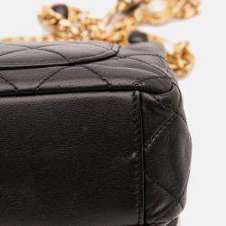 Pre Owned Chanel Black Small Quilted Lambskin Resin Pearl Chain Flap