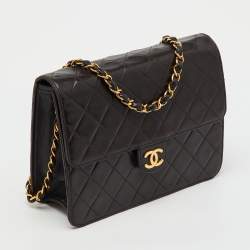 Pre Owned Chanel Black Quilted Leather CC Square Single Flap Bag