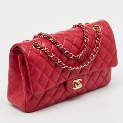 Pre Owned Chanel Pink Quilted Leather Medium Classic Double Flap Bag