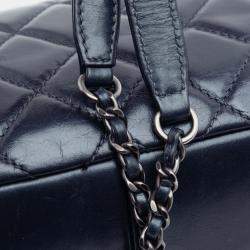 Pre Owned Chanel Blue Quilted Glazed Calfskin Coco Pleats Flap