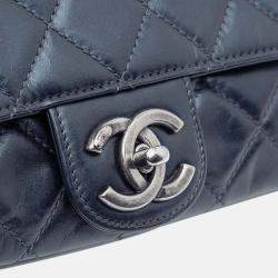 Pre Owned Chanel Blue Quilted Glazed Calfskin Coco Pleats Flap
