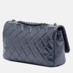 Pre Owned Chanel Blue Quilted Glazed Calfskin Coco Pleats Flap