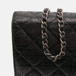 Pre Owned Chanel Black CC Quilted Crinkled Calfskin Wallet On Chain