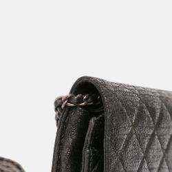 Pre Owned Chanel Black CC Quilted Crinkled Calfskin Wallet On Chain