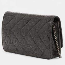 Pre Owned Chanel Black CC Quilted Crinkled Calfskin Wallet On Chain
