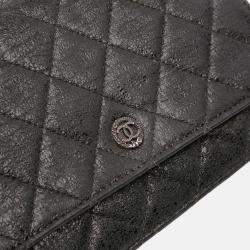 Pre Owned Chanel Black CC Quilted Crinkled Calfskin Wallet On Chain