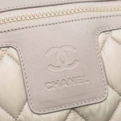 Pre Owned Chanel Beige Brown Medium Nylon Coco Cocoon Bowling Bag