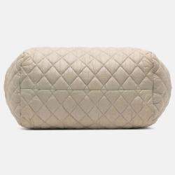 Pre Owned Chanel Beige Brown Medium Nylon Coco Cocoon Bowling Bag