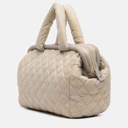 Pre Owned Chanel Beige Brown Medium Nylon Coco Cocoon Bowling Bag