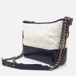 Pre Owned Chanel Black White Leather Gabrielle Hobo Bag Medium