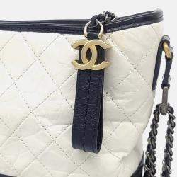 Pre Owned Chanel Black White Leather Gabrielle Hobo Bag Medium