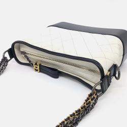 Pre Owned Chanel Black White Leather Gabrielle Hobo Bag Medium