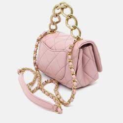 Pre Owned Chanel Pink Leather Mini Flap Bag
