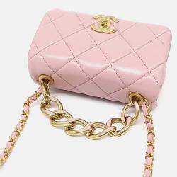 Pre Owned Chanel Pink Leather Mini Flap Bag