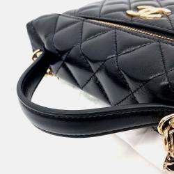 Pre Owned Chanel Black Leather Lambskin Chain Cosmetic Case