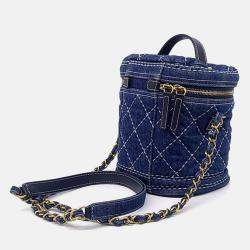 Pre Owned Chanel Blue Denim Denim Vanity Bag