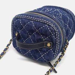 Pre Owned Chanel Blue Denim Denim Vanity Bag