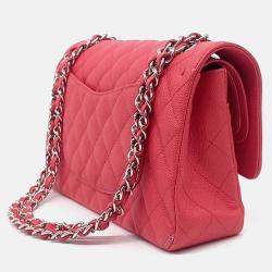 Pre Owned Chanel Red Leather Caviar Classic Medium