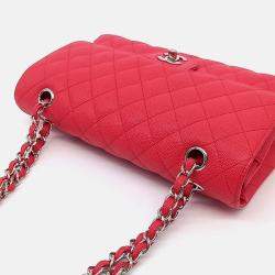 Pre Owned Chanel Red Leather Caviar Classic Medium