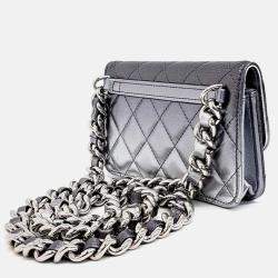 Pre Owned Chanel Coco Punk Metallic Leather Chain Flap Clutch