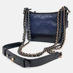 Pre Owned Chanel Small Gabrielle Navy Blue Leather Hobo Bag