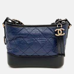 Pre Owned Chanel Small Gabrielle Navy Blue Leather Hobo Bag