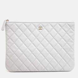 Pre Owned Chanel New Medium Grey Caviar Leather Clutch