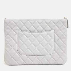 Pre Owned Chanel New Medium Grey Caviar Leather Clutch