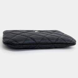 Pre Owned Chanel Black Leather Caviar Pouch