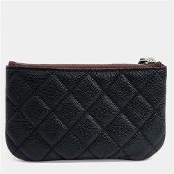 Pre Owned Chanel Black Leather Caviar Pouch