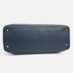 Pre Owned Chanel Grand Large Navy Blue Leather Surf Bag
