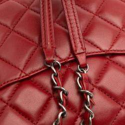 Pre Owned Chanel Red Medium Quilted Lambskin Citizen Flap