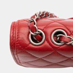 Pre Owned Chanel Red Medium Quilted Lambskin Citizen Flap
