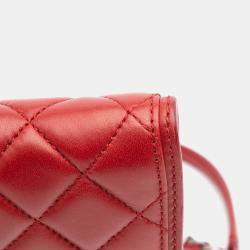 Pre Owned Chanel Red Medium Quilted Lambskin Citizen Flap