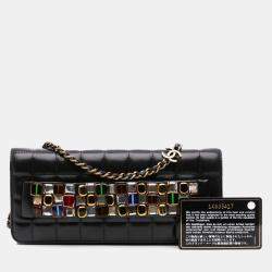 Pre Owned حقيبة يد شانيل سوداء باريس بايزانس جلد خروف مرصعة للسهرات بسلسلة