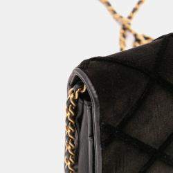 Pre Owned Chanel Black CC Quilted Velvet Wallet on Chain