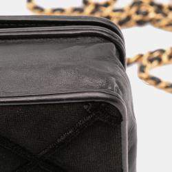 Pre Owned Chanel Black CC Quilted Velvet Wallet on Chain