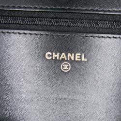 Pre Owned Chanel Black CC Quilted Velvet Wallet on Chain