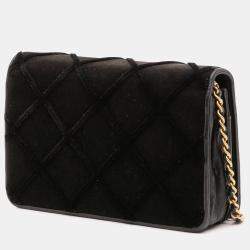 Pre Owned Chanel Black CC Quilted Velvet Wallet on Chain