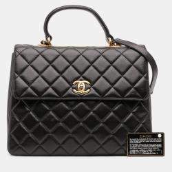 Pre Owned Chanel Black Large Lambskin Trendy CC Top Handle Flap