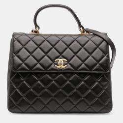 Pre Owned Chanel Black Large Lambskin Trendy CC Top Handle Flap