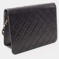 Pre Owned Chanel Black Lambskin Leather Shoulder Bag