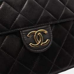 Pre Owned Chanel Black Lambskin Leather Shoulder Bag